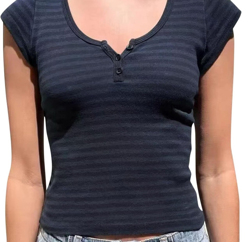 Brandy Melville Black Polo Crop Tee